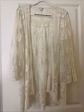 Sundance XS cream Lace Open Front Kimono Cardigan